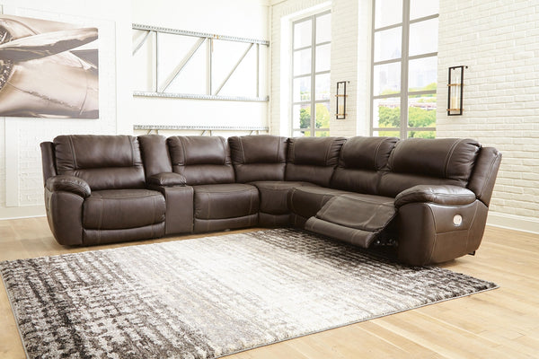 Dunleith P2 6-Piece Power Reclining Leather Zero Gravity Sectional With Adjustable Head & Foot & USB Chocolate