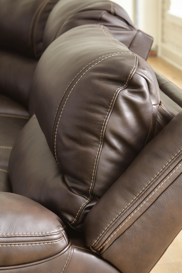 Dunleith 7-Piece Power Reclining Leather Zero Gravity Sectional With Adjustable Head & Foot & USB Chocolate
