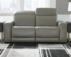 Correze 2-Piece Power Reclining Leather Sectional With Adjustable Head & Foot & USB Gray
