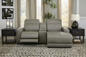 Correze 3-Piece Power Reclining Leather Sectional with Chaise With Adjustable Head & Foot & USB Gray