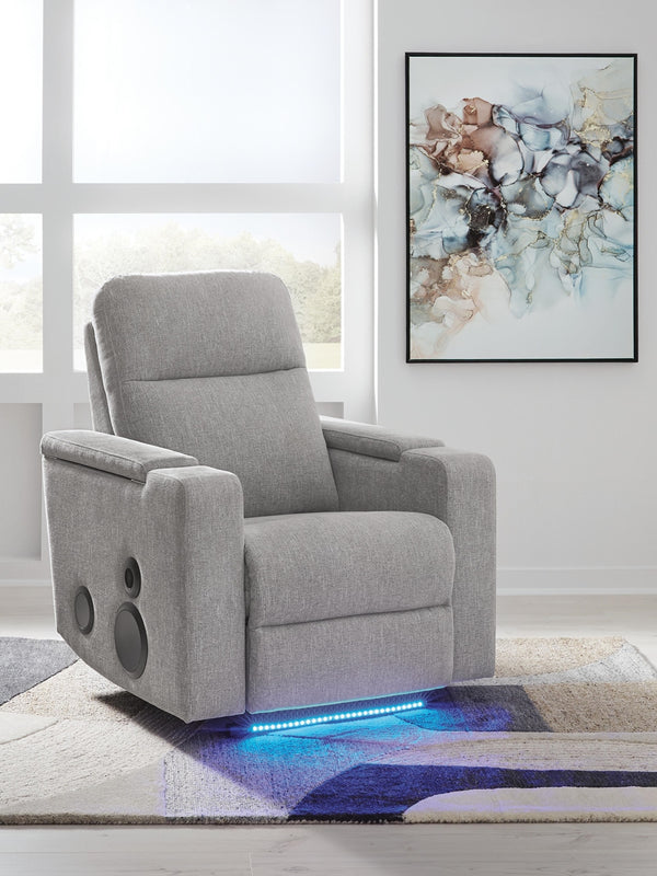 Pineland Power Glider Recliner with Audio System Pewter
