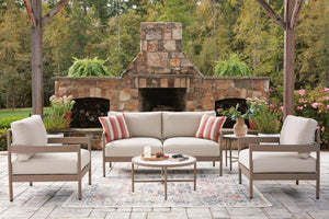 Bluff Trail Outdoor Loveseat, Chairs & Table Set Beige