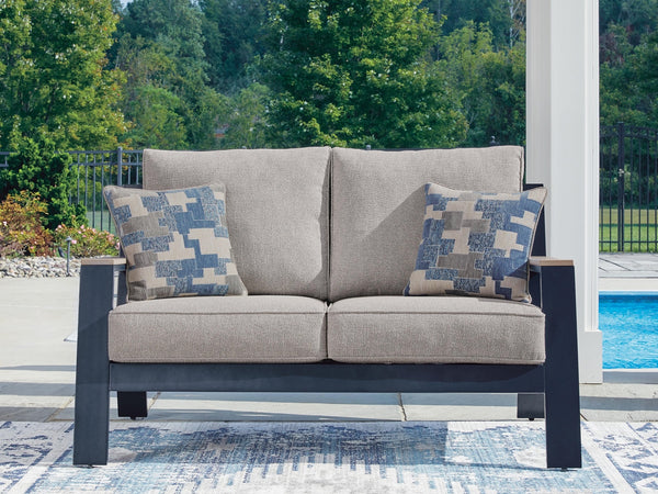 East Beach Outdoor Loveseat with Cushion Navy Blue/Driftwood
