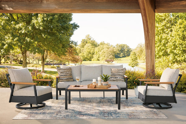 Carmel Highlands Outdoor 4-Piece Sofa, Swivel Chairs & Table Set Dark Brown