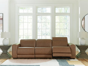 Magic Man 3-Piece Power Reclining Leather Sectional Sofa Caramel