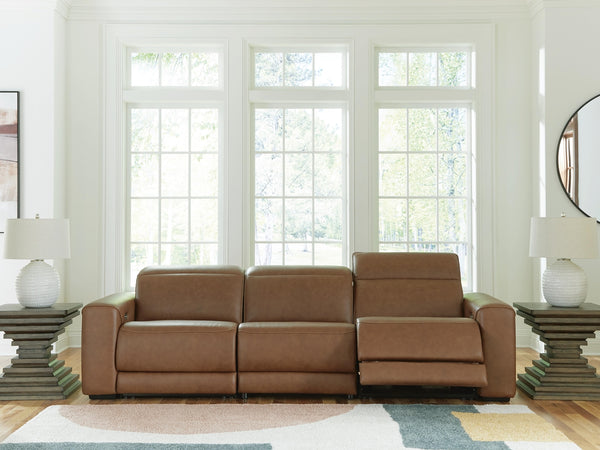 Magic Man 3-Piece Power Reclining Leather Sectional Sofa Caramel