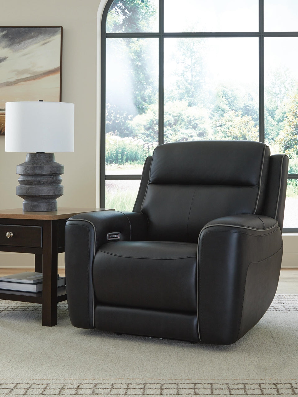 Comfort Zero Gravity Power Adjustable Headrest Leather Recliner Onyx