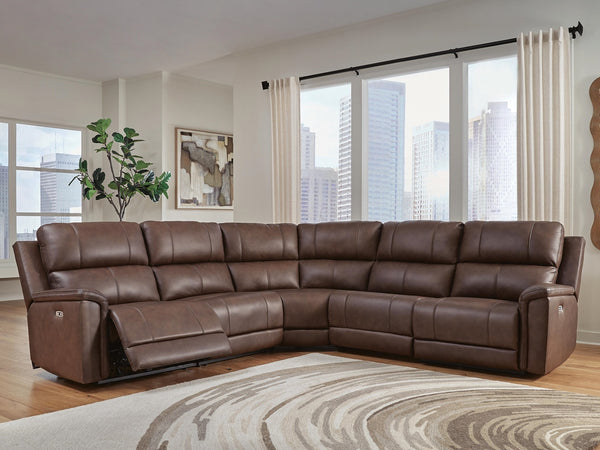 Bleckley P2 5-Piece Power Reclining Leather Zero Gravity Sectional Espresso