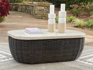 Kimora Outdoor Rectangle Coffee Table Beige/Dark Brown