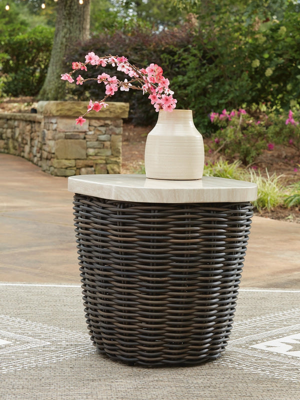 Kimora Outdoor End Table Beige/Dark Brown