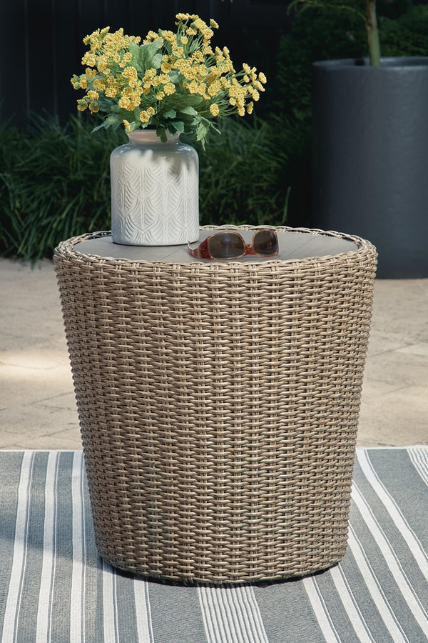 Danson Outdoor Round End Table Beige