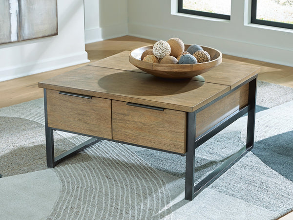 Montia 2-Drawer Lift-Top Coffee Table Light Brown