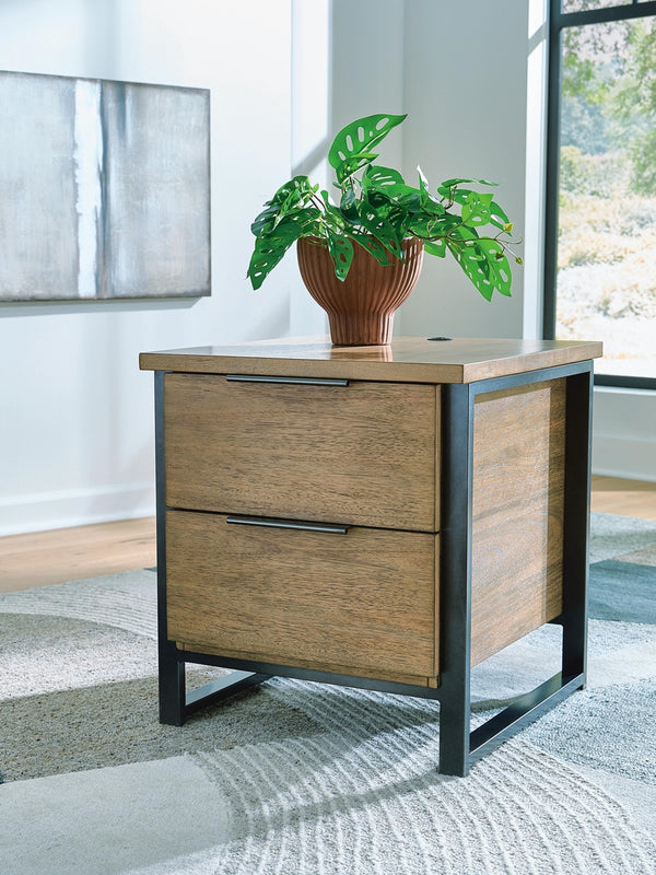 Montia 2-Drawer End Table with USB Light Brown