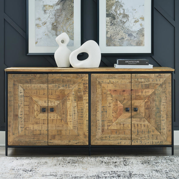Camney Rectangle 4-Door Accent Cabinet Brown/Black