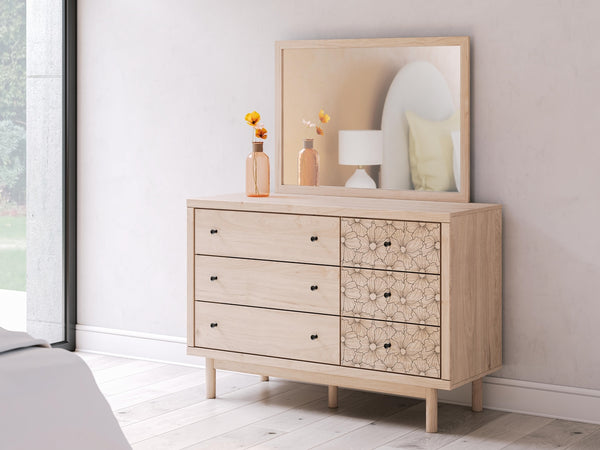 Arloster 6-Drawer Dresser & Mirror Tan
