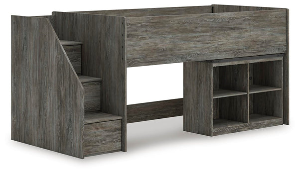 Frandern Twin Loft Bed with Bookcase Storage Gray