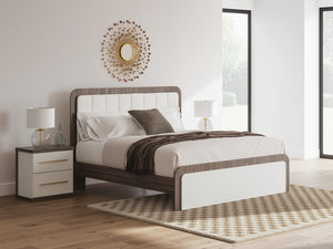 Kendanport King Upholstered Bed White/Brown