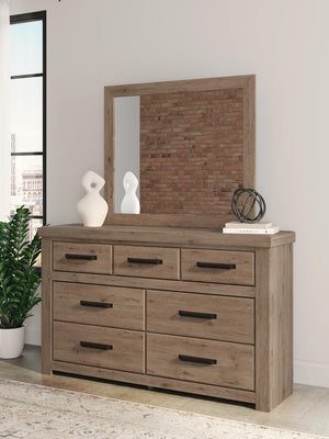 Oliandon Dresser & Mirror Light Brown