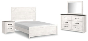 Gerridan Queen Bed with Mirrored Dresser & Nightstand White/Gray