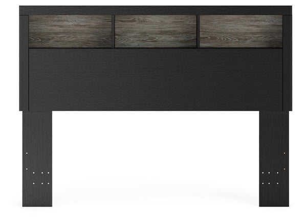 Broachmyn Lighted Queen Bookcase Headboard with Night Light Black/Gray