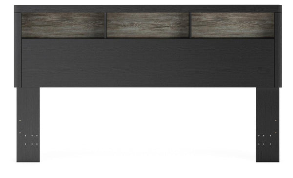 Broachmyn Lighted King Bookcase Headboard with Night Light Black/Gray