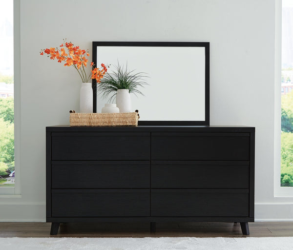 Danziar 6-Drawer Dresser & Mirror Black