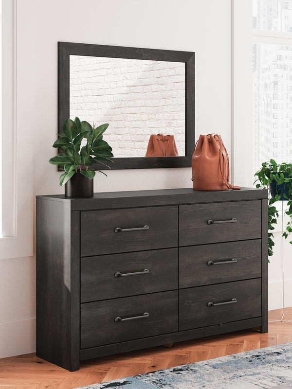 Hollivern 6-Drawer Dresser & Mirror Dark Gray
