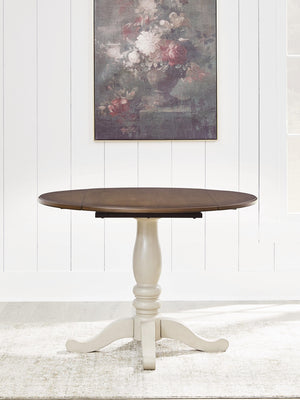 Wirloni Round Dining Drop-Leaf Table Antique White/Brown