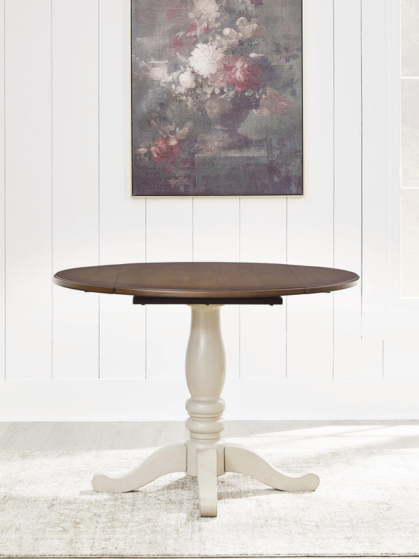 Wirloni Round Dining Drop-Leaf Table Antique White/Brown