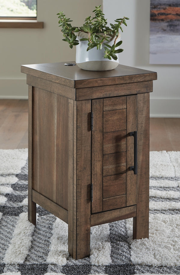 Moriville Rectangle 1-Door Chairside End Table with USB Grayish Brown