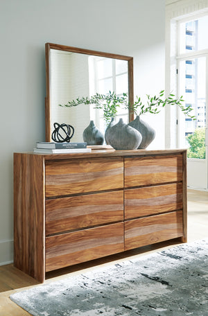 Dressonni 6-Drawer Dresser & Mirror Brown