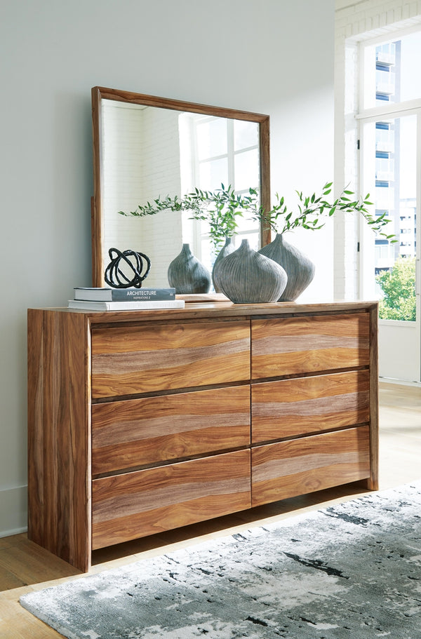 Dressonni 6-Drawer Dresser & Mirror Brown
