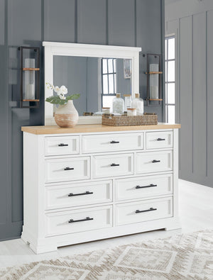 Ashbryn 10-Drawer Dresser & Mirror White/Natural
