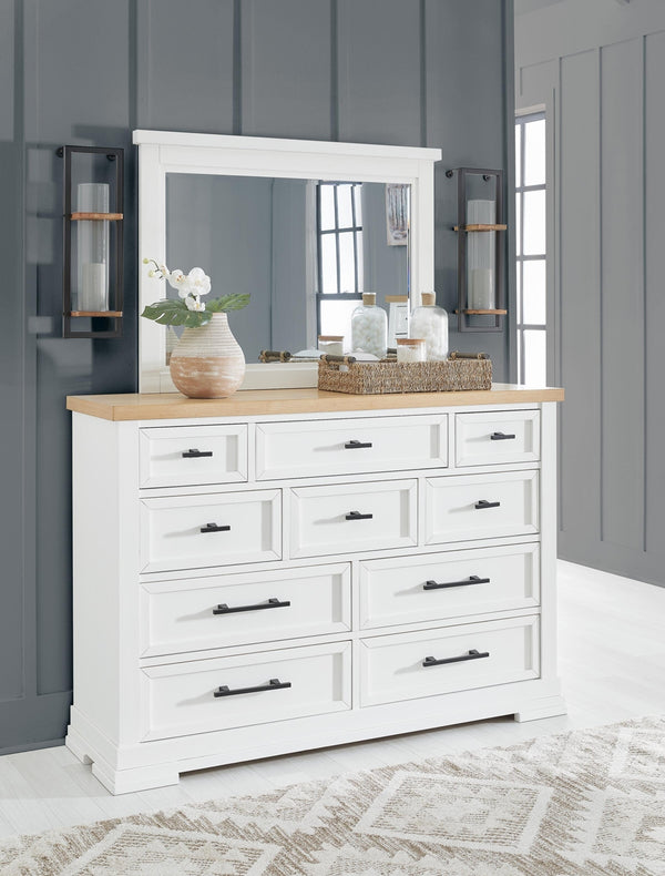 Ashbryn 10-Drawer Dresser & Mirror White/Natural