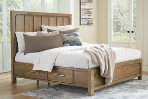 Cabalynn California King Panel Bed with 4-Drawers of Storage Light Brown