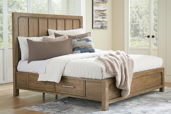 Cabalynn California King Panel Bed with 4-Drawers of Storage Light Brown