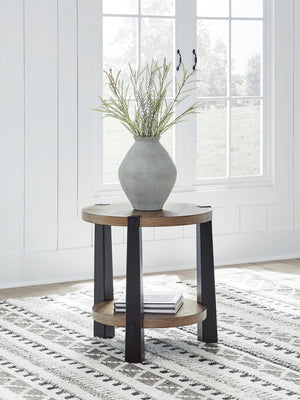 Ridgester Round End Table Light Brown/Black