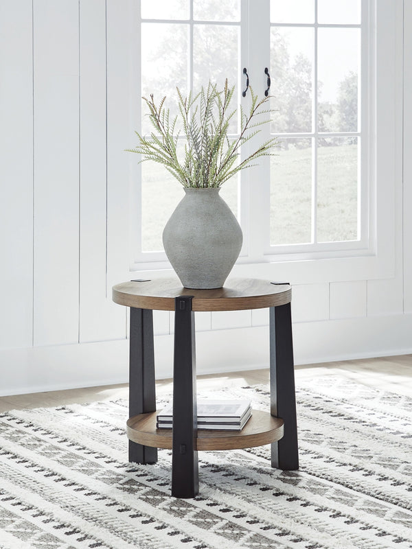 Ridgester Round End Table Light Brown/Black