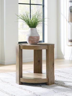 Flangren Round End Table Light Brown