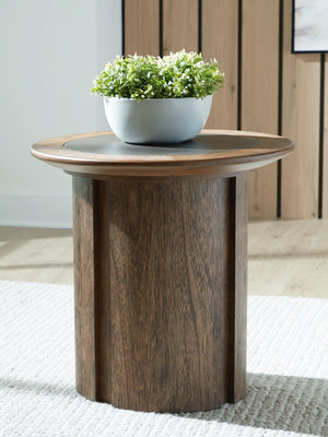 Dontayne Round End Table Warm Brown