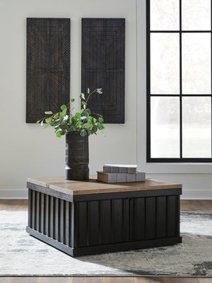Rylandyn 2-Door Lift-Top Castered Coffee Table Black/Light Brown