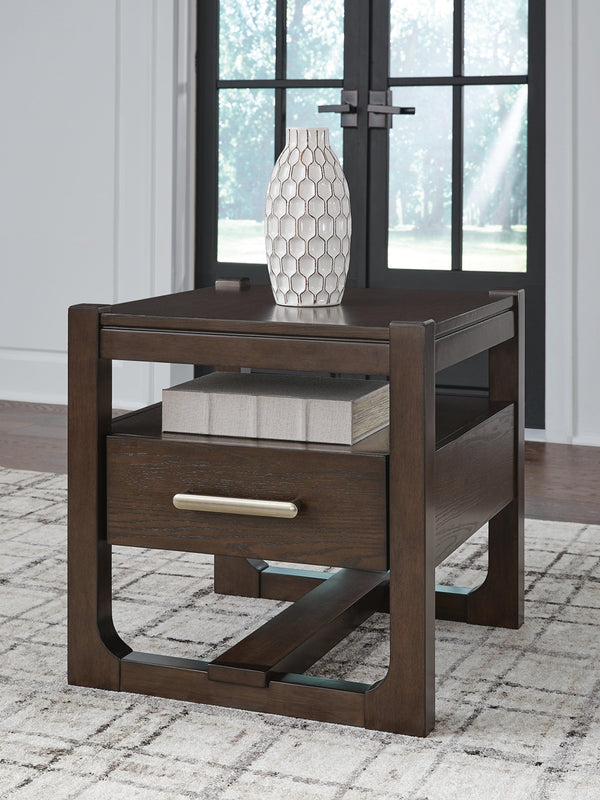Breckington 1-Drawer End Table Dark Brown