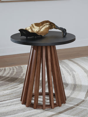 Kallari Round End Table Warm Brown/Black