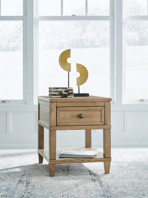 Sharlance 1-Drawer End Table with USB Light Brown