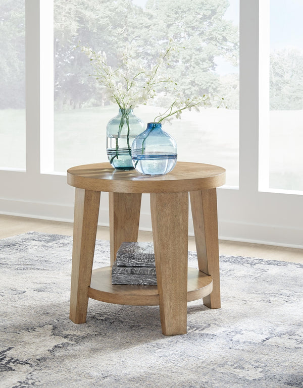Kristiland Round End Table Light Brown
