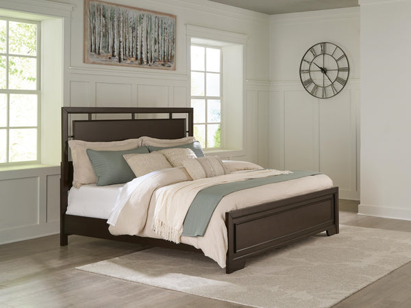 Covetown King Panel Bed Dark Brown
