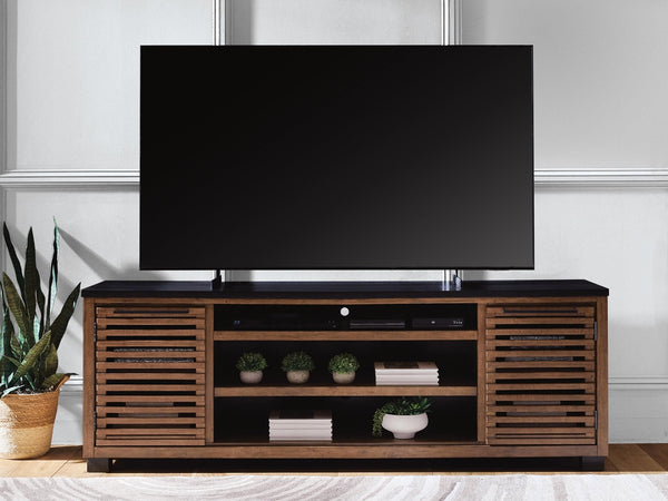 Kallari 84-Inch 2-Door XL TV Stand (Fireplace Optional) Warm Brown/Black