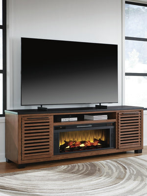 Kallari 84-Inch TV Stand with Electric Fireplace Warm Brown/Black