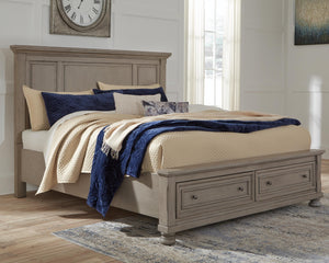 Lettner King Panel 2-Drawer Storage Bed Light Gray