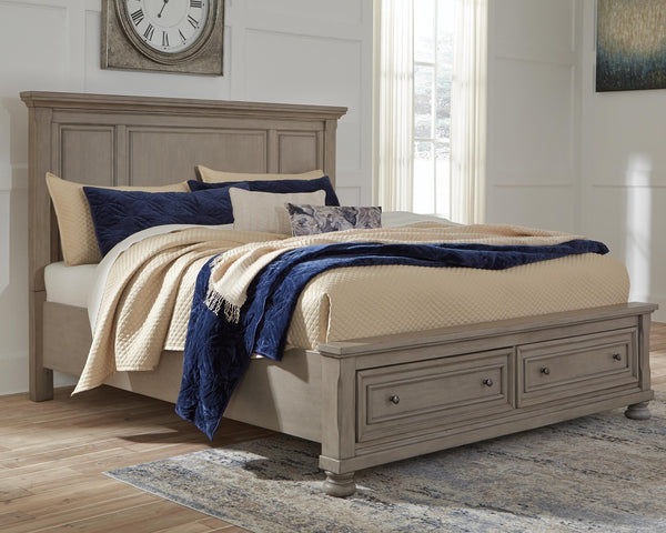 Lettner King Panel 2-Drawer Storage Bed Light Gray
